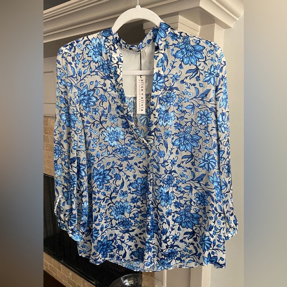 Alice and Olivia blue floral blouse